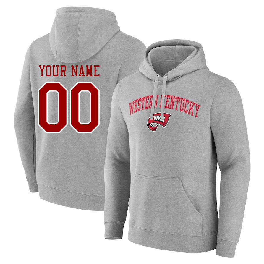 Custom Western Kentucky Hilltoppers Name And Number Hoodies-Grey